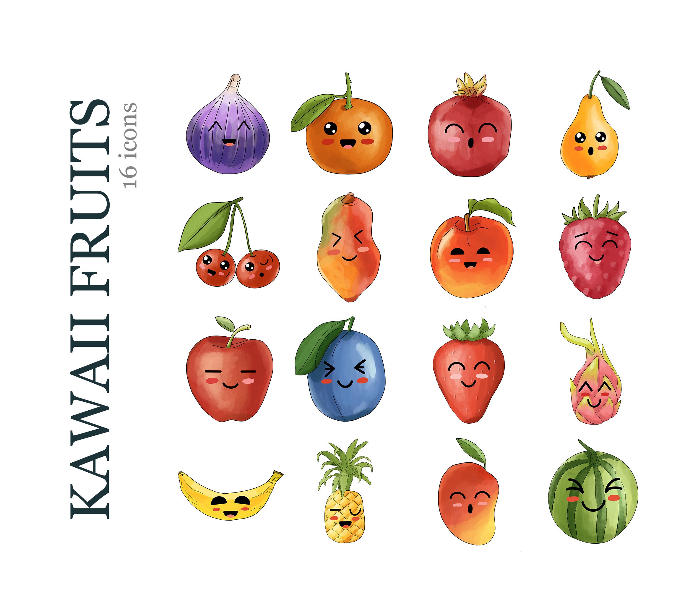 KAWAII FRUITS Instagram Icons. Highlight Story Clipart Images. Etsy