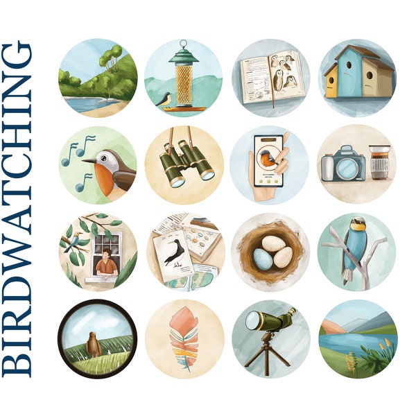 Birdwatching Instagram icons. Highlight story icons covers. Nature, ornithology, birds, binoculars, guide, birder, wildlife, forest