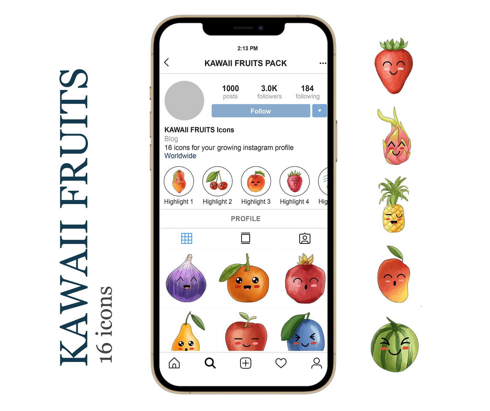 KAWAII FRUITS Instagram Icons. Highlight Story Clipart Images. Etsy