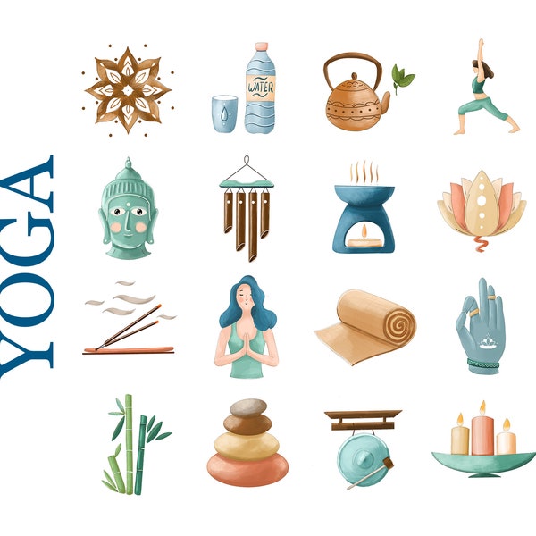 Yoga meditation Instagram icons. Highlight story watercolor boho style. Mindfulness, consciousness,  practice, relaxation