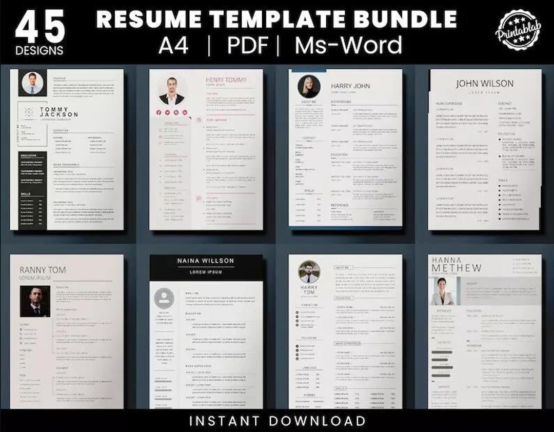 45 ATS Friendly Resume Templates Bundle: Editable Word & Illustrator ...