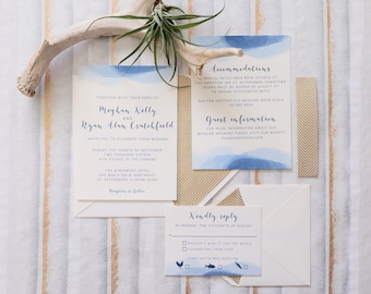Printable Romantic Navy Watercolor Wedding Invitation Suite—Digital Download
