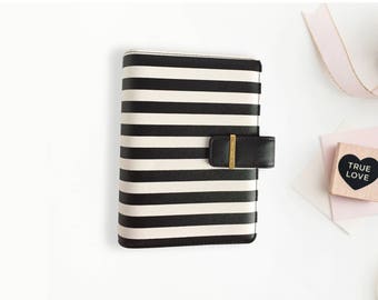 SALE Personal Black and White Stripe Planner Binder, small ring binder, portable binder