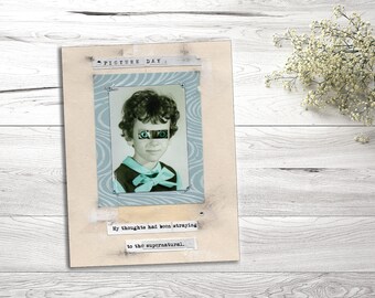 Large Postcard Art Magnet, Colourful Poetry, Vintage Photographs, Mixed Media Design, 4.25" X 5.5"