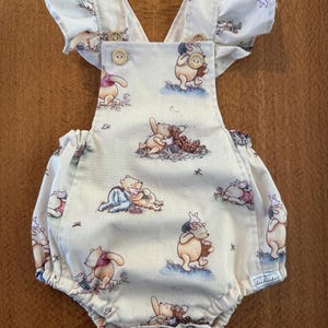 Winnie the Pooh Baby Romper: Ruffle Straps, 100% Cotton