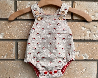 Santa Print Baby Romper – 100% Cotton Christmas Outfit (Newborn)