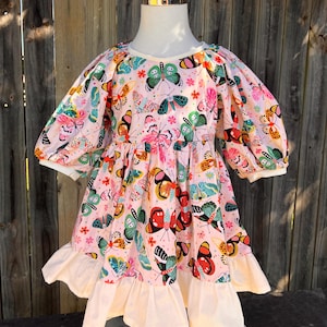 Pink butterfly  dress , baby girl dress, toddler dress, baby dress, birthday dress, girls party dress size 3 girls dress