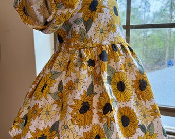 Vestido Lola de girasoles, vestido de girasoles abotonado, vestido de fiesta, vestido de picnic