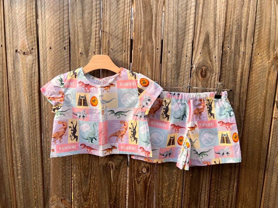 Girls Dinos Pink Flutter Sleeve Shorts Set by Bestaroo main image 1