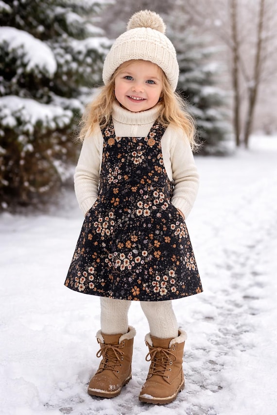 navy blue dress for baby girl Wool Pinafore in Subterranean Plaid-Small Left! main image 0