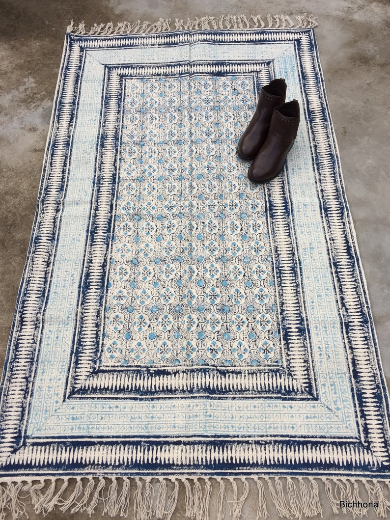 9x12 Ft Indian Dari Rug Handblock Printed Rug Cotton Rug Area Etsy