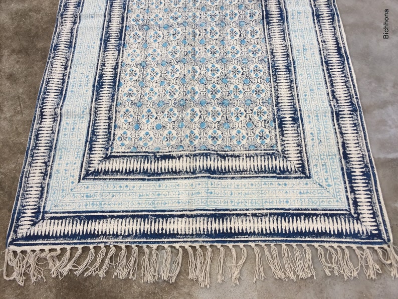9x12 Ft Indian Dari Rug Handblock Printed Rug Cotton Rug Area Etsy