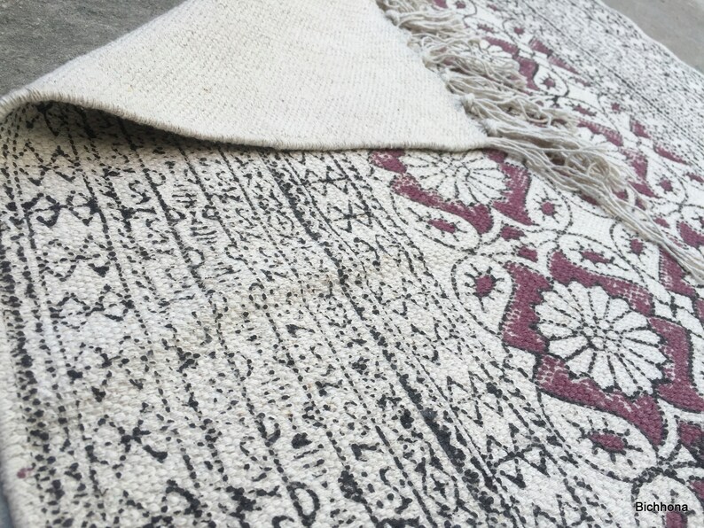 2x6 Ft Handmade Dari Rug Handblock Printed Rug Cotton Rug Bath Etsy