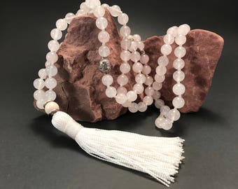 Rose Quartz 108 Bead Mala, Meditation Beads, Yoga Beads, Prayer Beads, Healing Stone