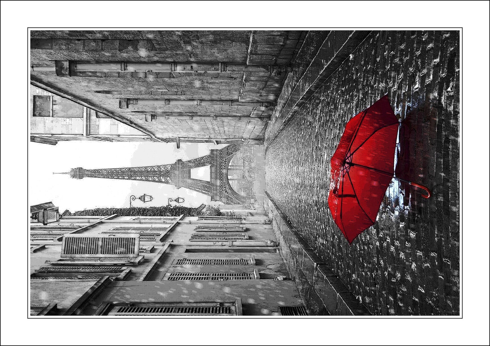 Paris Red Umbrella Grey City Poster Framed Wall Art Print Etsy