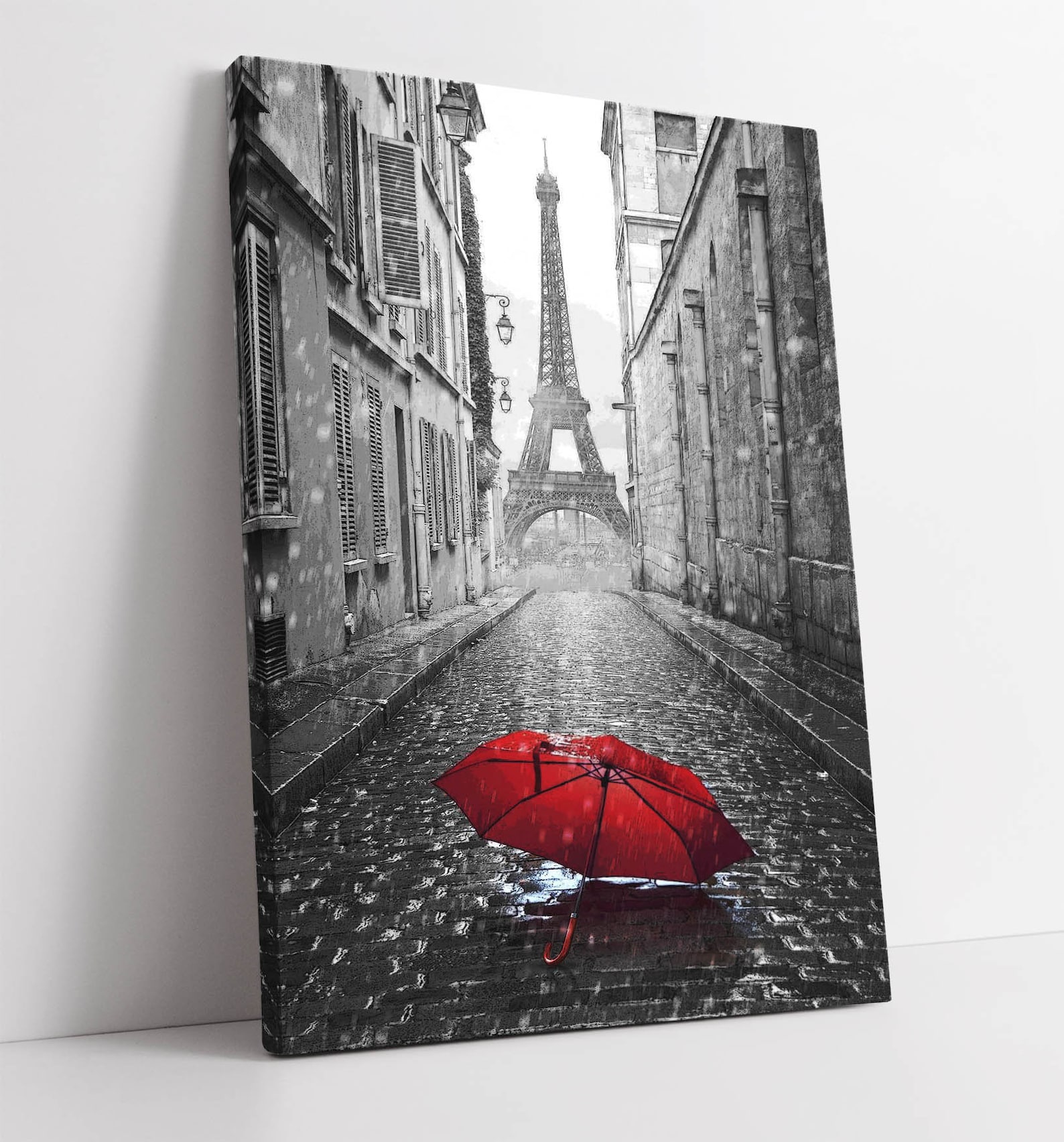 Paris Red Umbrella Grey Rainy City Canvas Wall Art Print Etsy