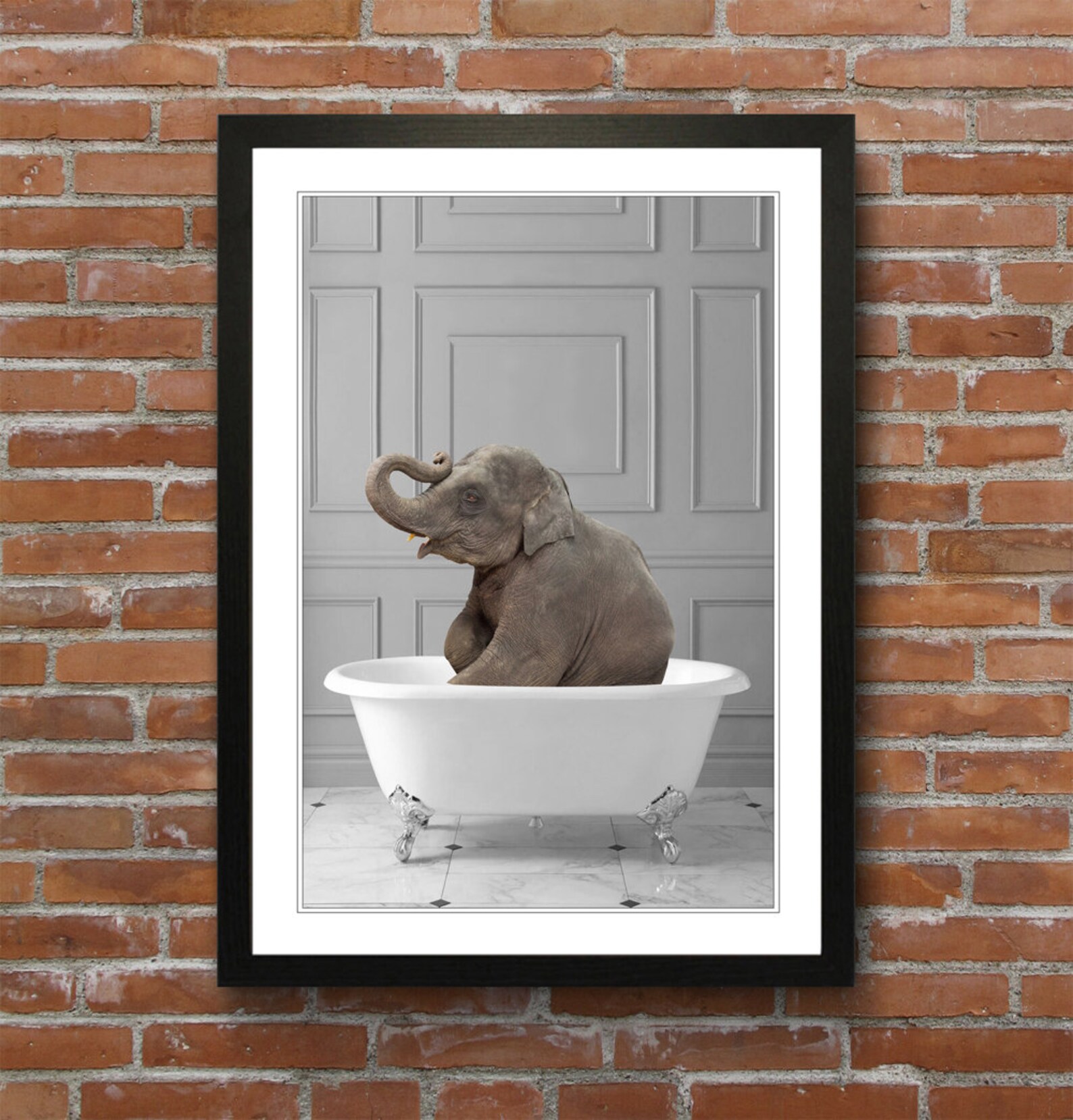 Animals in Bath Bathtub Grey Panel Framed Wall Art Print Etsy