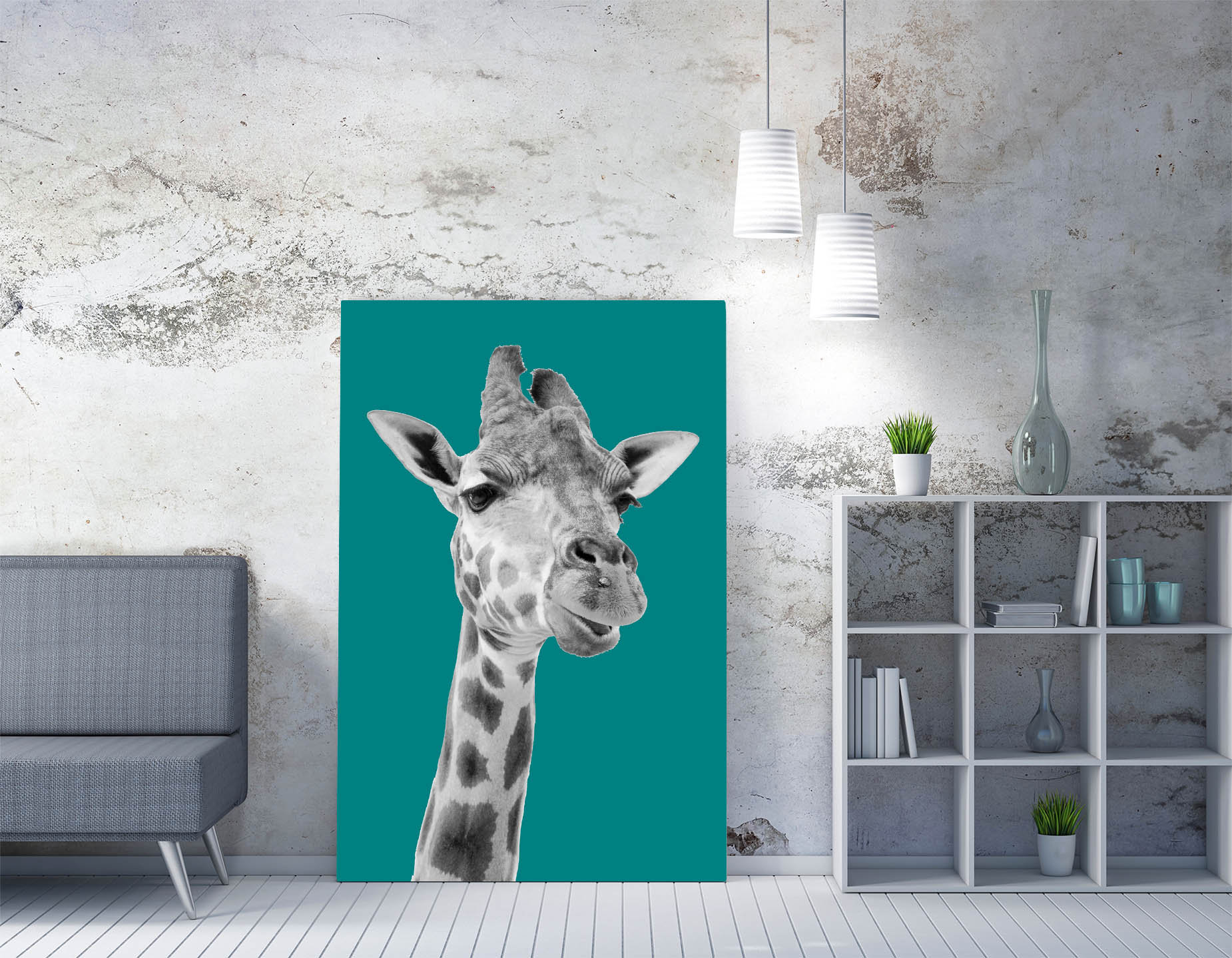 Teal Blue Giraffe Portrait Canvas Wall Art Print Artwork 30mm Etsy