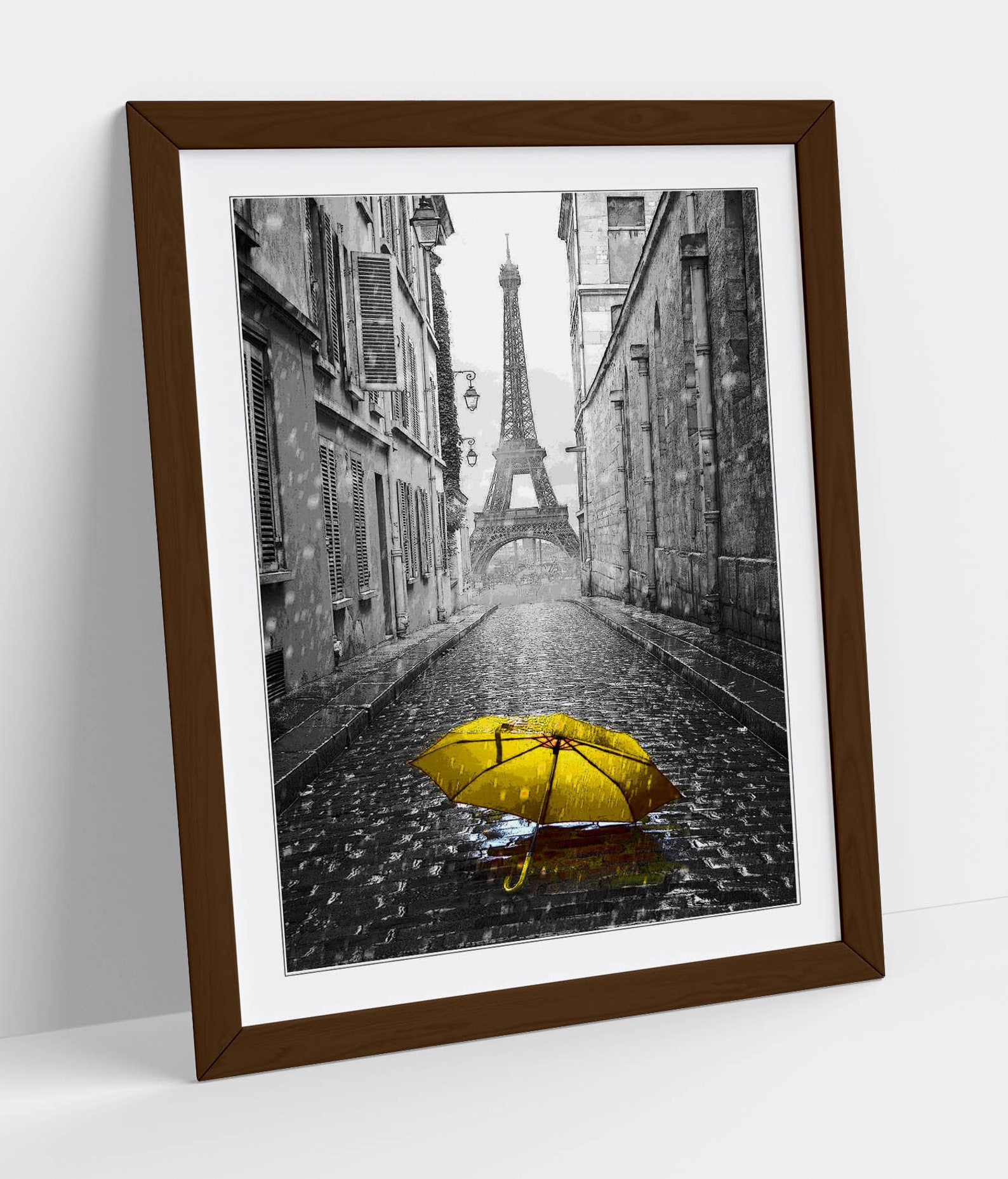 Paris Yellow Umbrella Grey City Poster Framed Wall Art Print Etsy