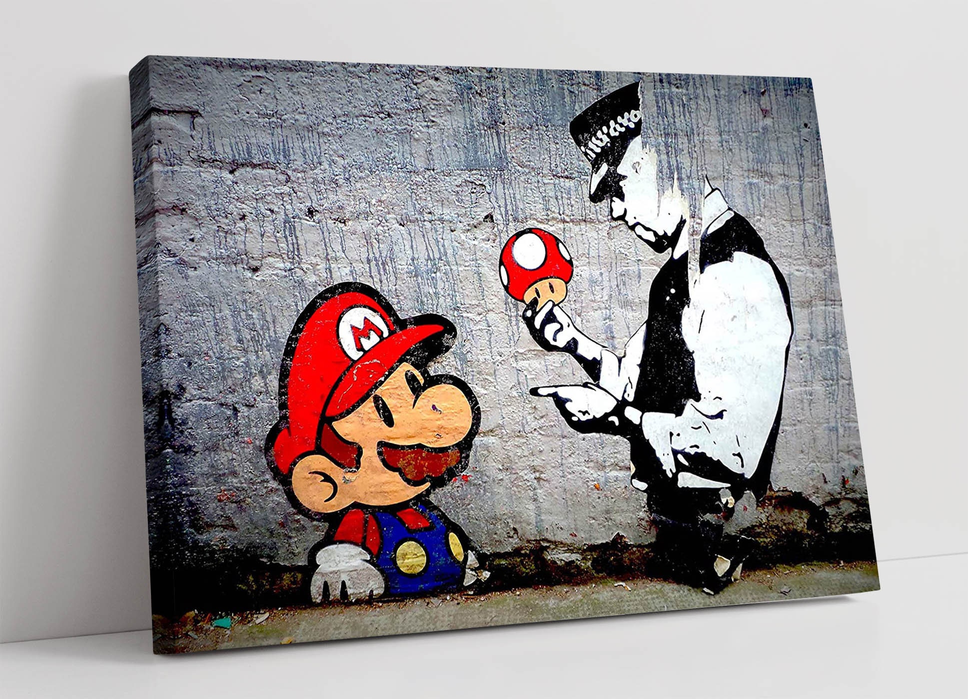 Banksy Mario And Cop Canvas Wall Art Print Graffiti Street Etsy