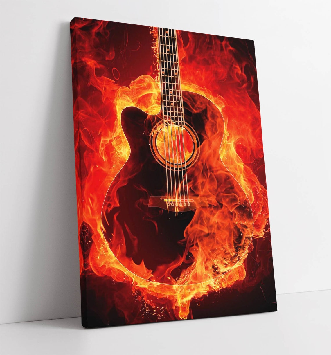 Flaming Guitar Canvas Wall Art Print Artwork 30mm Deep Framed Etsy
