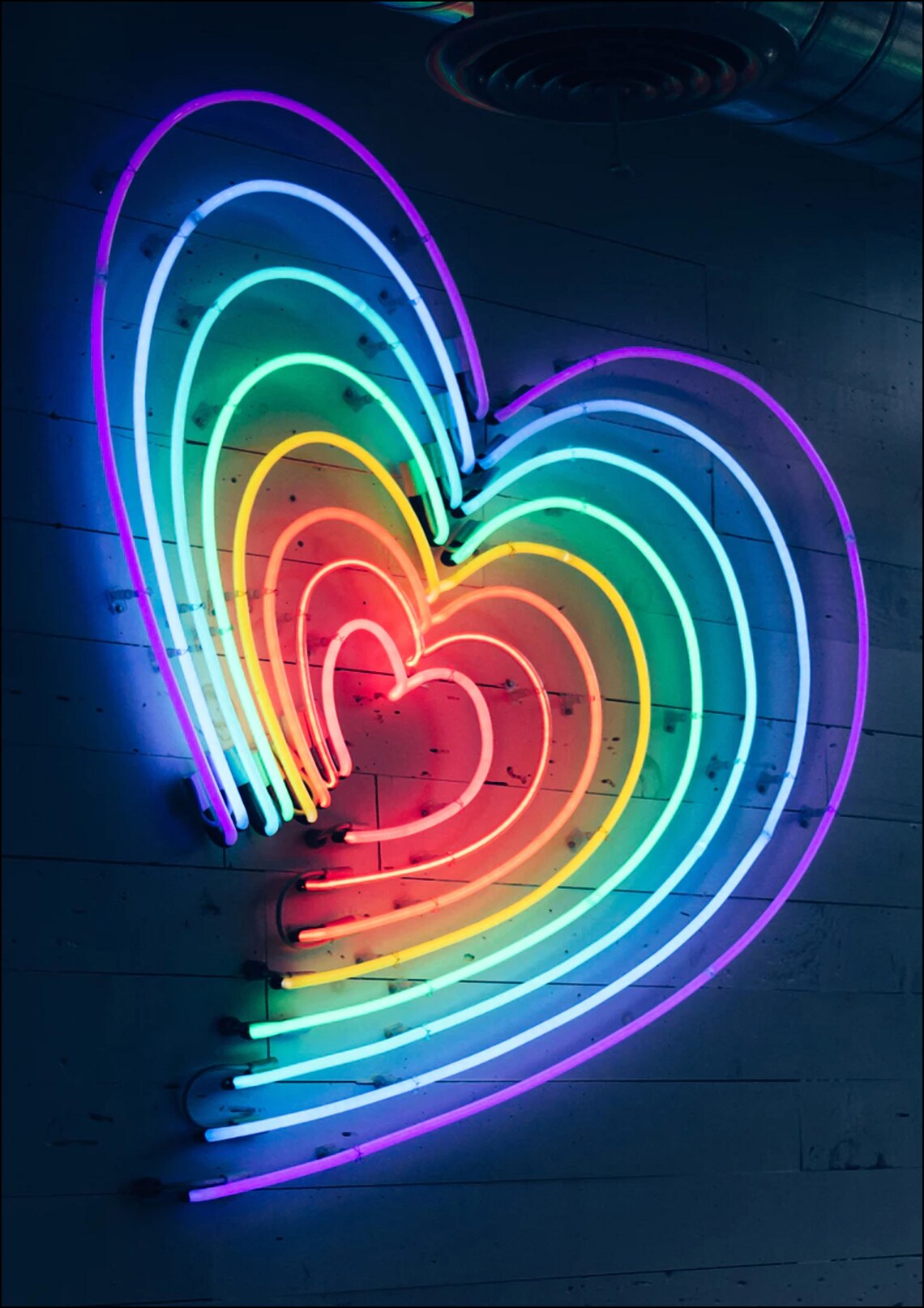 Neon Rainbow Heart Poster Framed Wall Art Print Picture Home Etsy