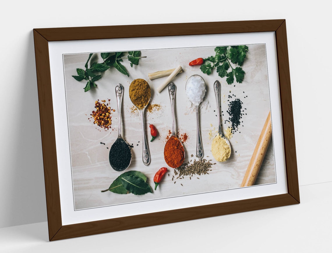 Kitchen Spoons Herbs And Spices Poster Framed Wall Art Print Etsy