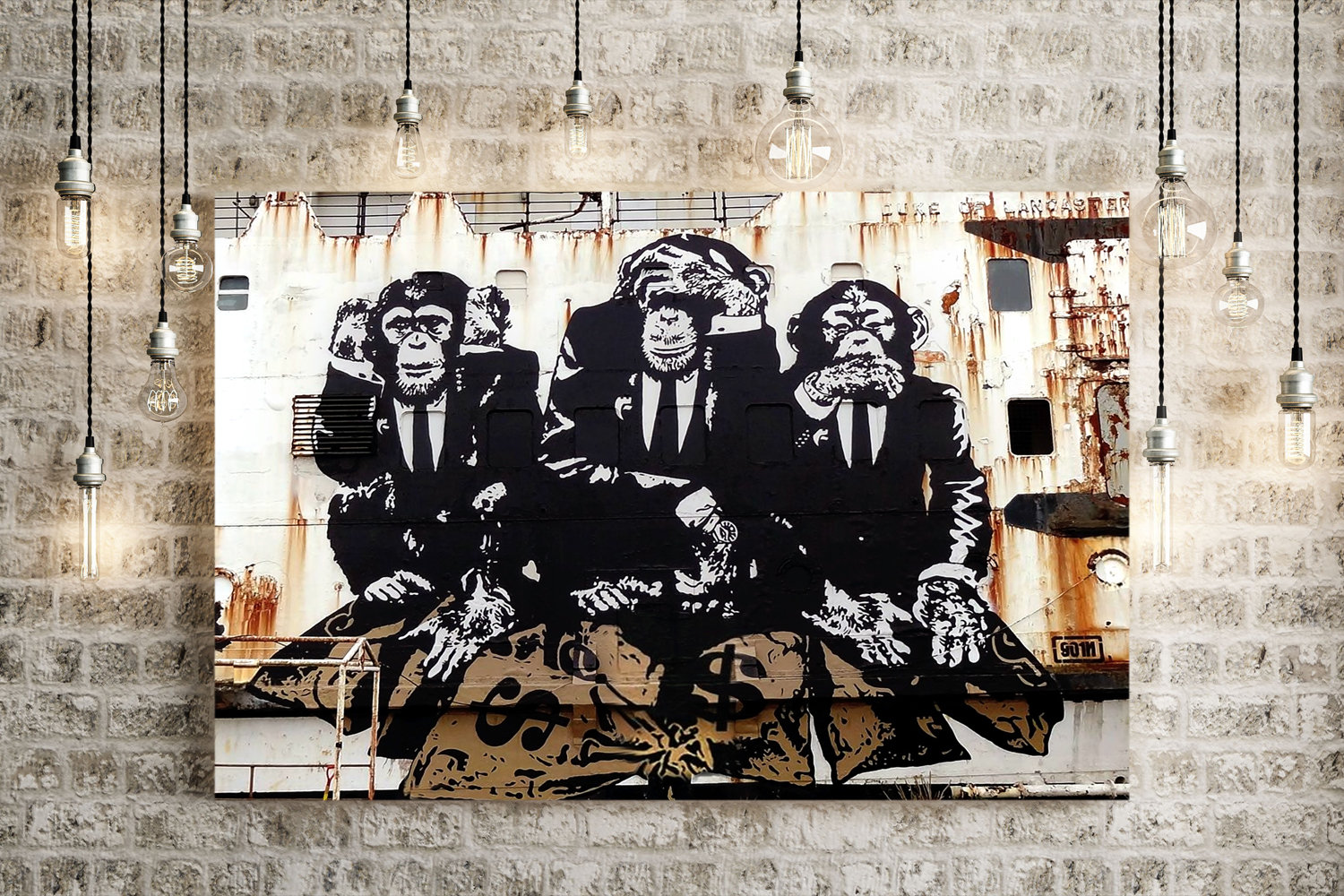 Banksy 3 Wise Monkeys Canvas Wall Art Print Gorilla Graffiti Etsy