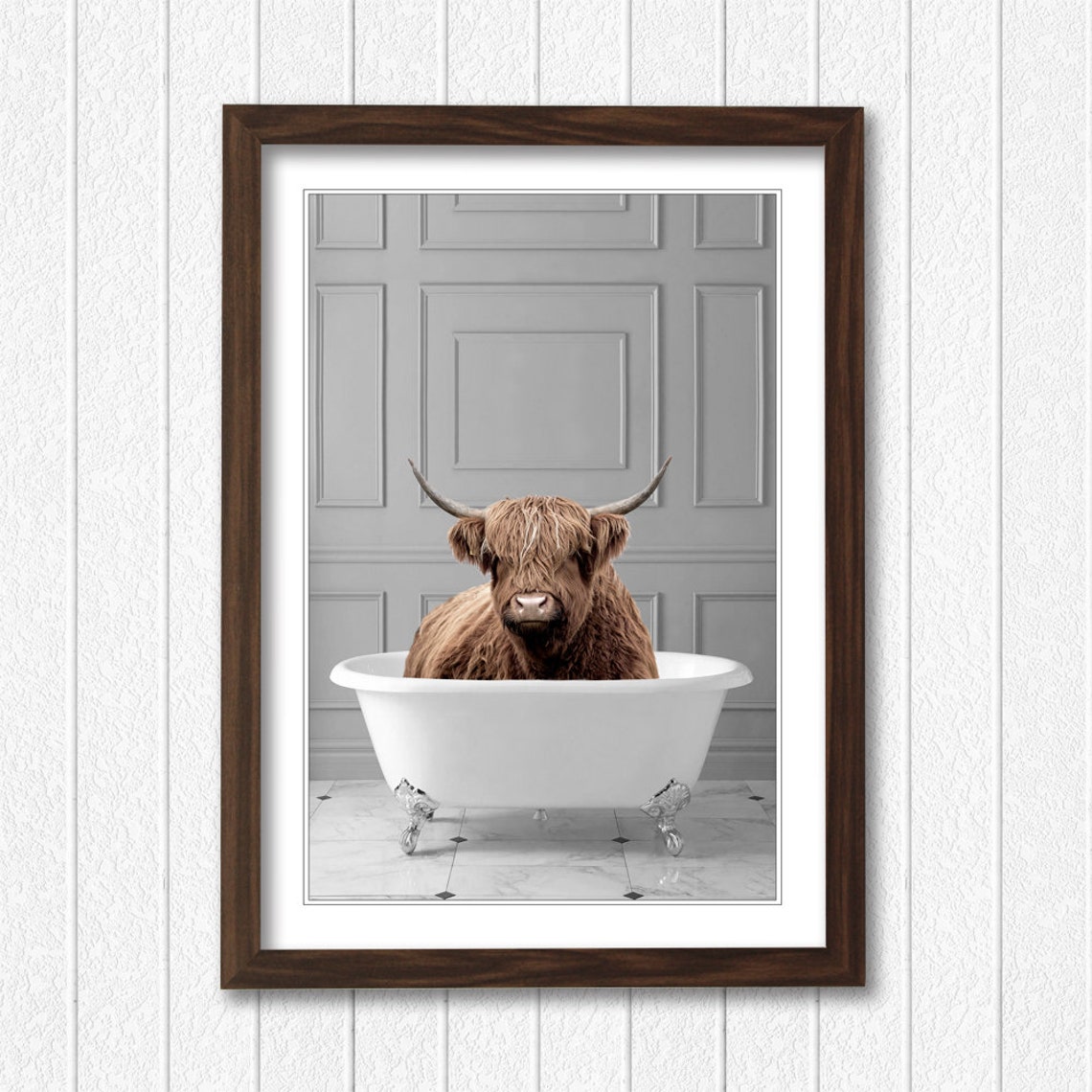 Animals in Bath Bathtub Grey Panel Framed Wall Art Print Etsy