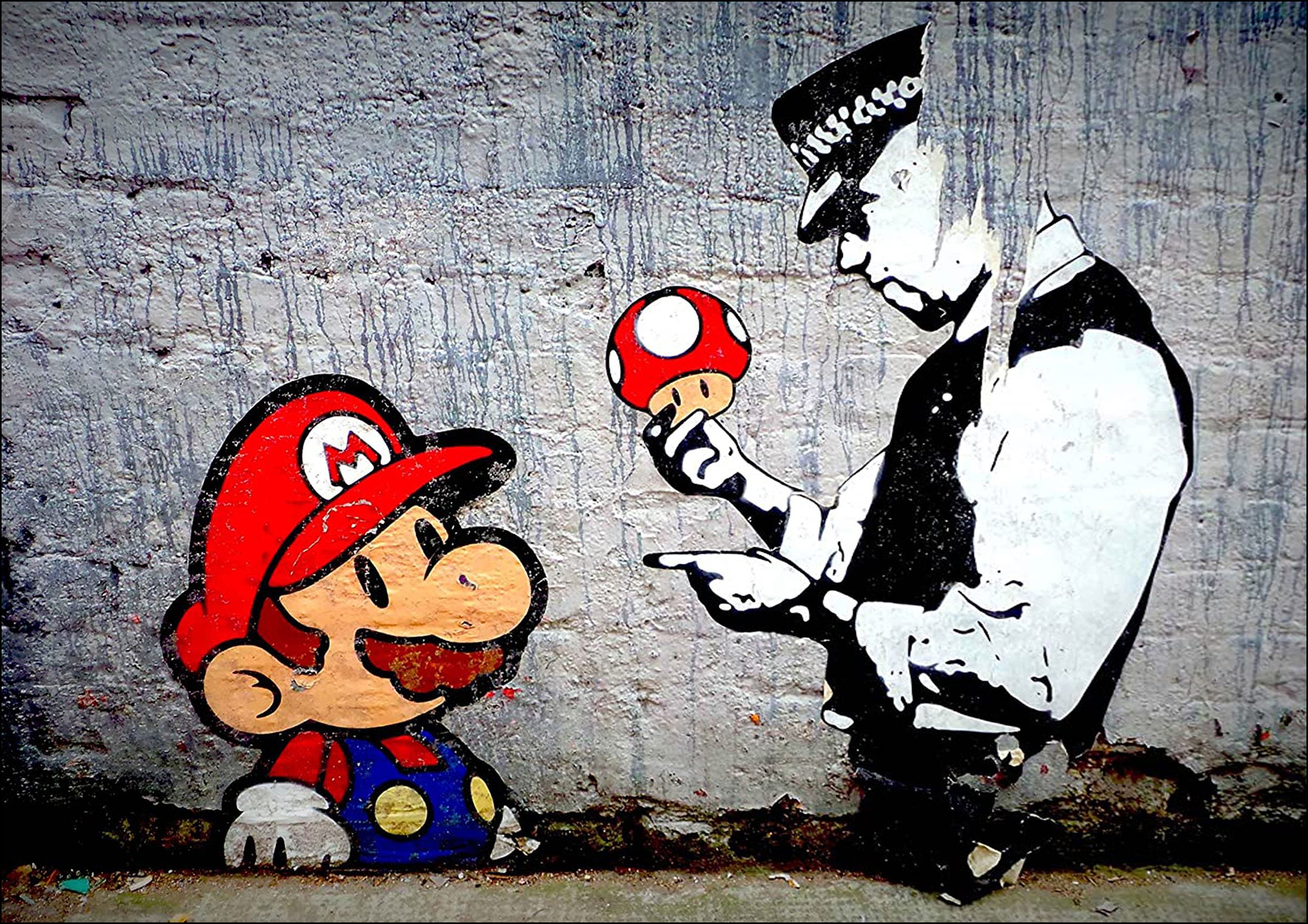 Banksy Mario and Cop Graffiti Street Artwork Framed Picture Etsy