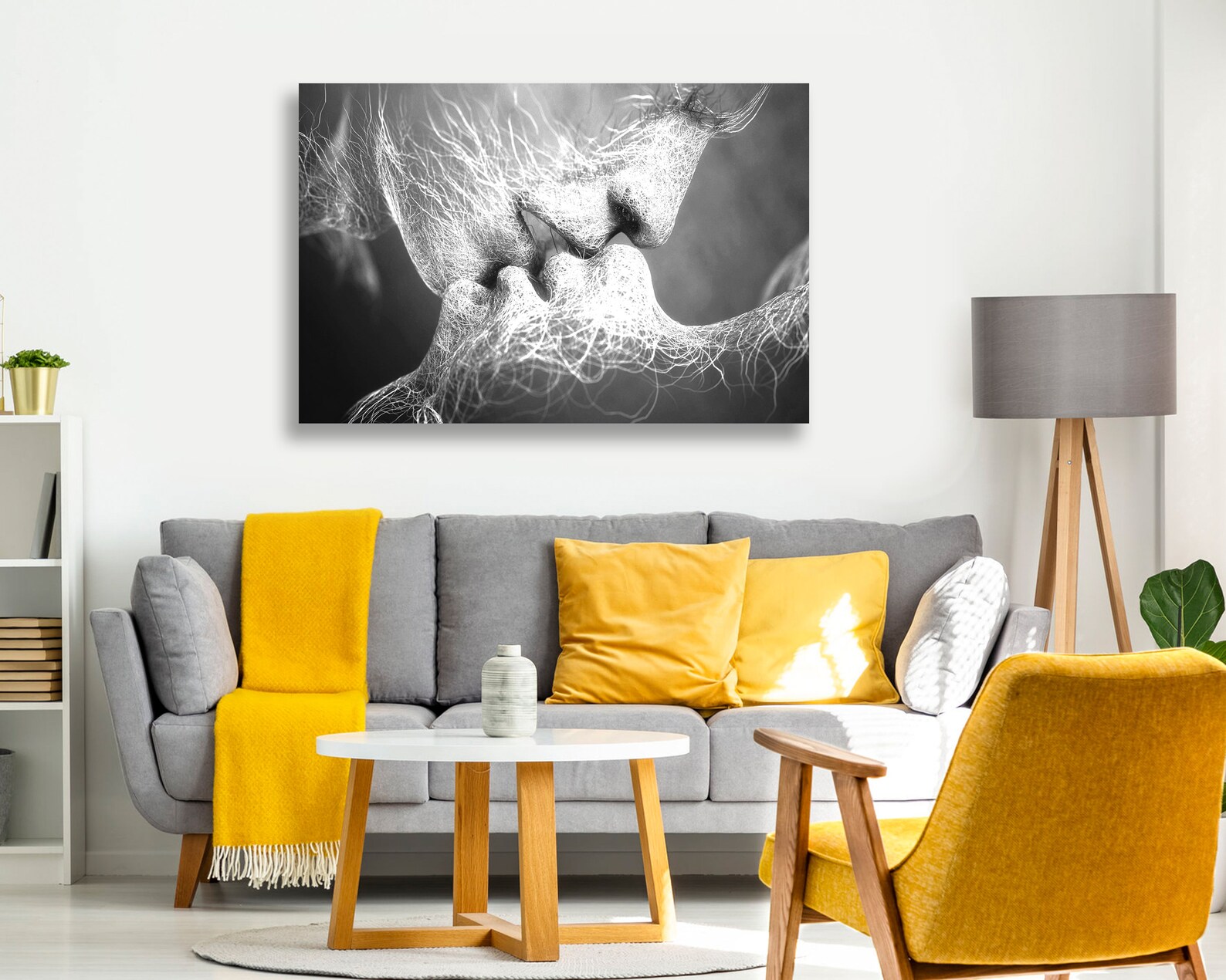 Lovers Kiss Abstract Black And White Canvas Wall Art Print Etsy