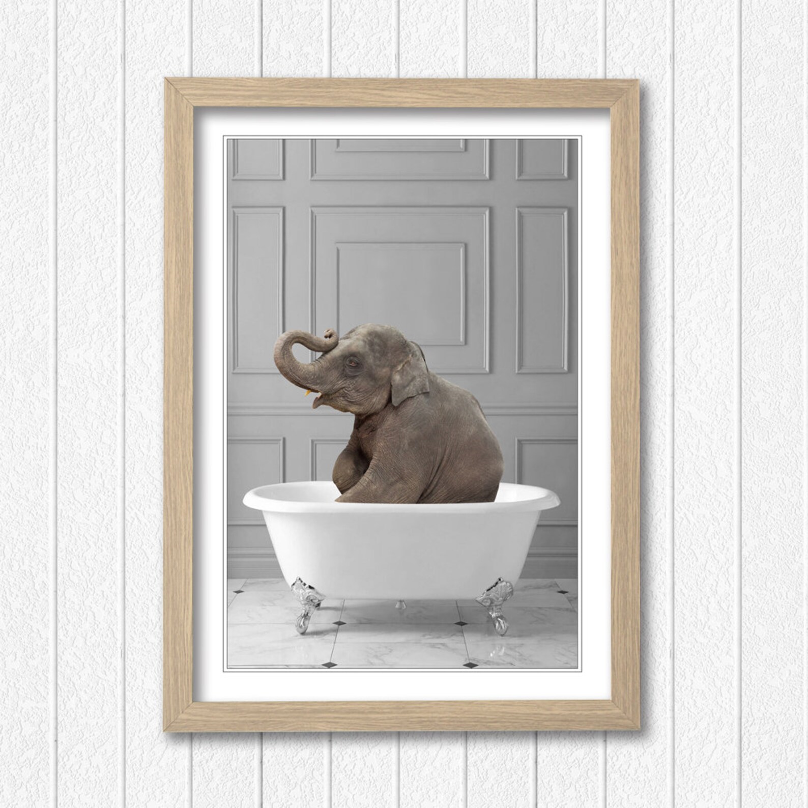 Animals in Bath Bathtub Grey Panel Framed Wall Art Print Etsy