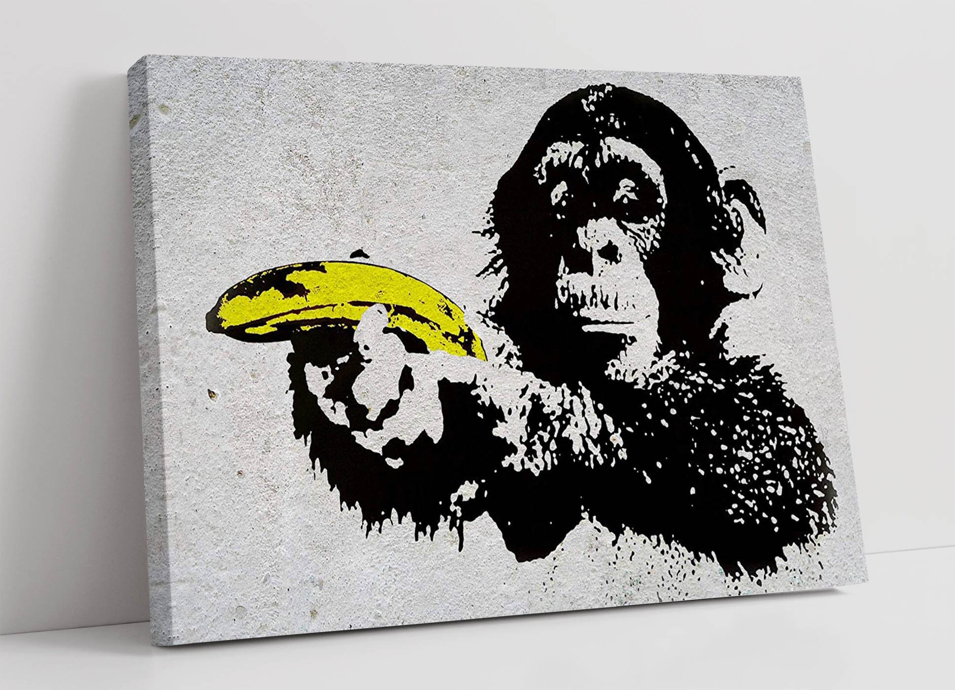 Banksy Monkey Banana Gun Canvas Wall Art Print Graffiti Etsy
