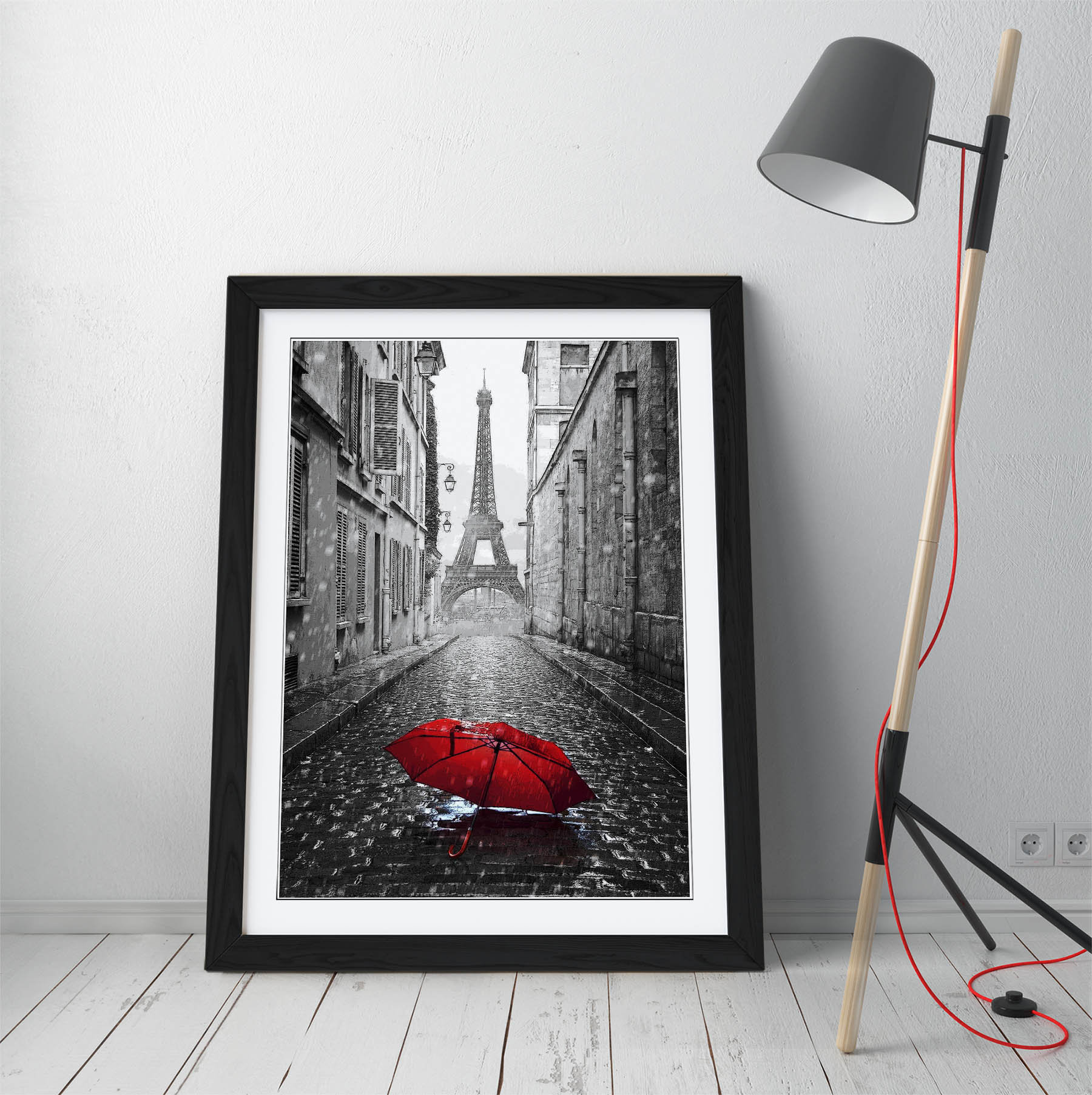 Paris Red Umbrella Grey City Poster Framed Wall Art Print Etsy