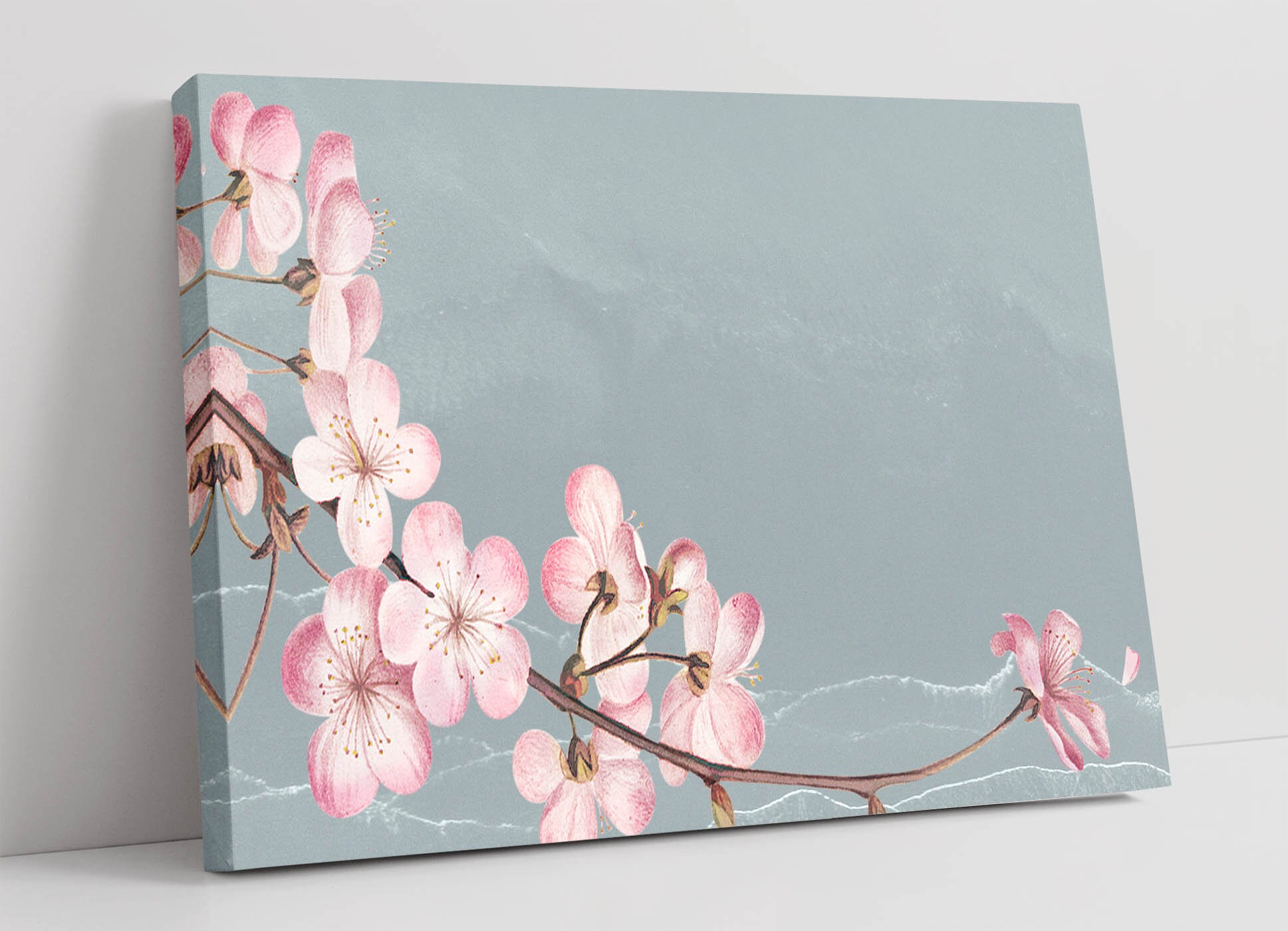 Cherry Blossom Blue Grey Pink Canvas Wall Art Print Artwork Etsy
