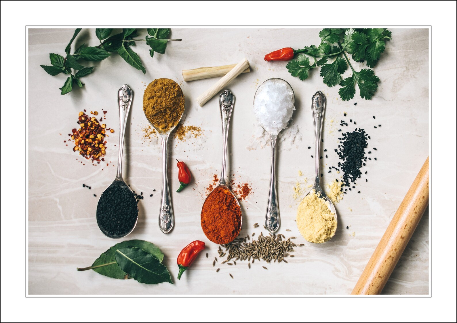 Kitchen Spoons Herbs And Spices Poster Framed Wall Art Print Etsy