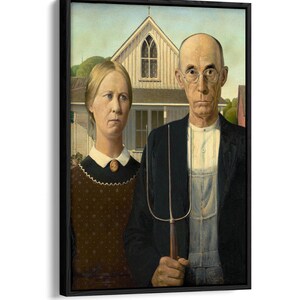 Grant Wood American Gothic CANVAS WALL ART Square Print 