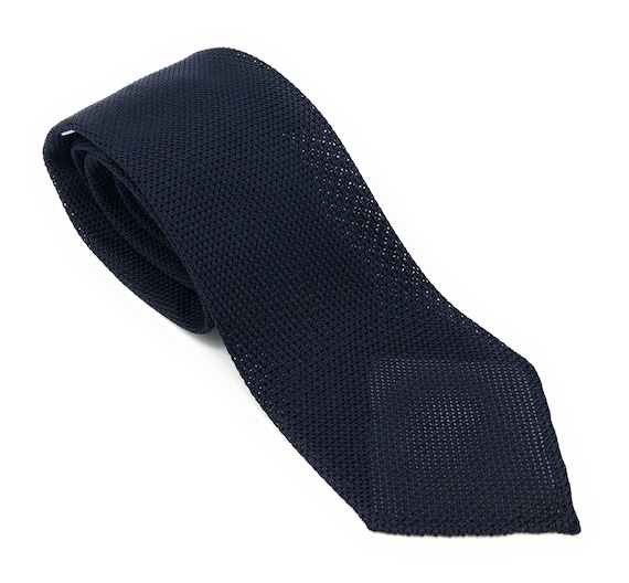 Grenadine Unlined Luxury Hand-rolled Italian Navy Blue Silk Tie