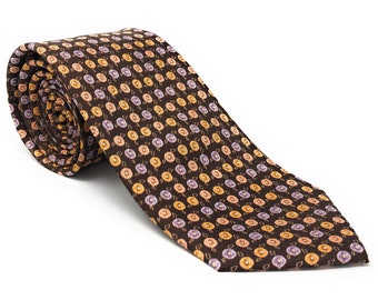 Italian 3 Fold Brown and Yellow Handmade Luxury Tie