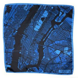 Pañuelo de bolsillo de seda hecho a mano con el mapa de NUEVA YORK