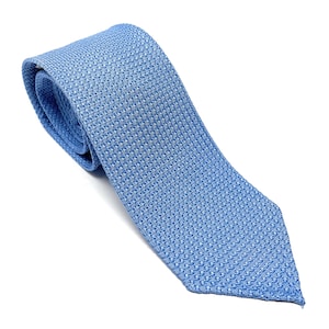 Gravata italiana feita à mão em seda azul clara Grenadine - Gravata Garza azul-celeste de luxo - Moda masculina italiana - Fabricado na Itália