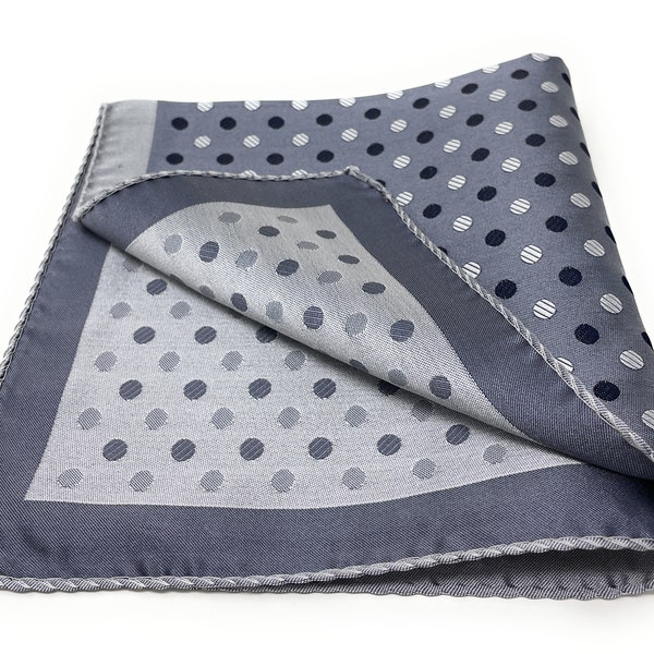 Silver and Gray Polka Dot Silk Italian Pocket Square