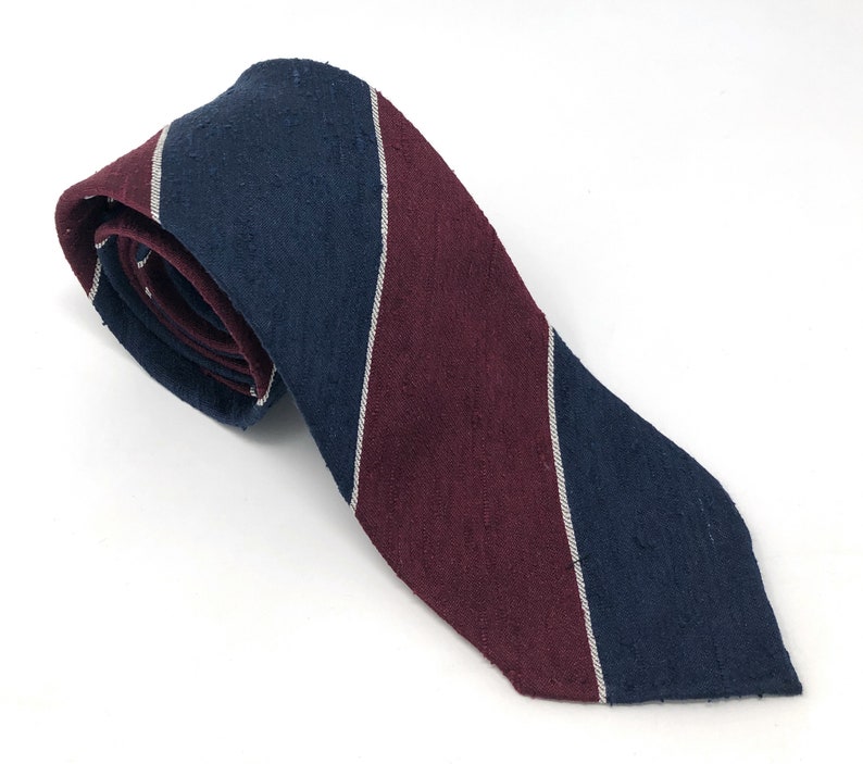 Shantung Untipped Block Striped Navy Maroon Tie