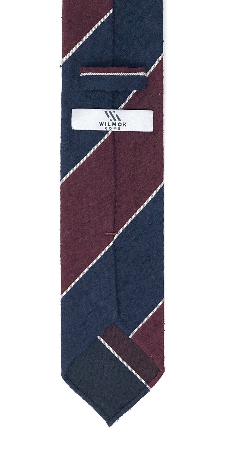 Shantung Untipped Block Striped Navy Maroon Tie