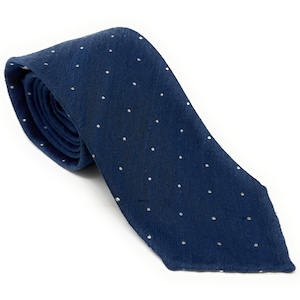 Navy Shantung Tie with Small White Polka Dots, Handmade Wedding Tie, Groomsmen Gift, Italian Shantung Ties from Como