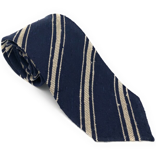 Shantung Untipped Multi Striped Navy White Tie