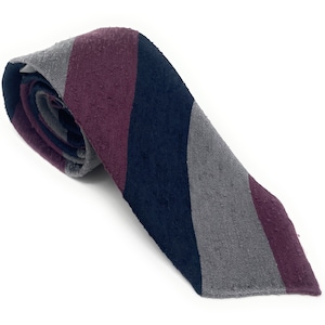 Shantung Block Striped Maroon, Grey and Blue Italian Tie Luxury