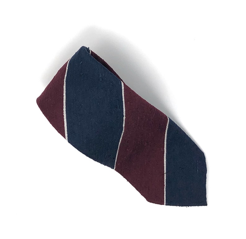 Shantung Untipped Block Striped Navy Maroon Tie