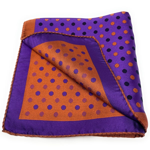Purple and Orange Polka Dot Silk Italian Pocket Square