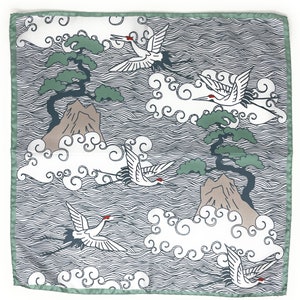 Japanese Cranes Silk Scarf | Italian Pocket Square